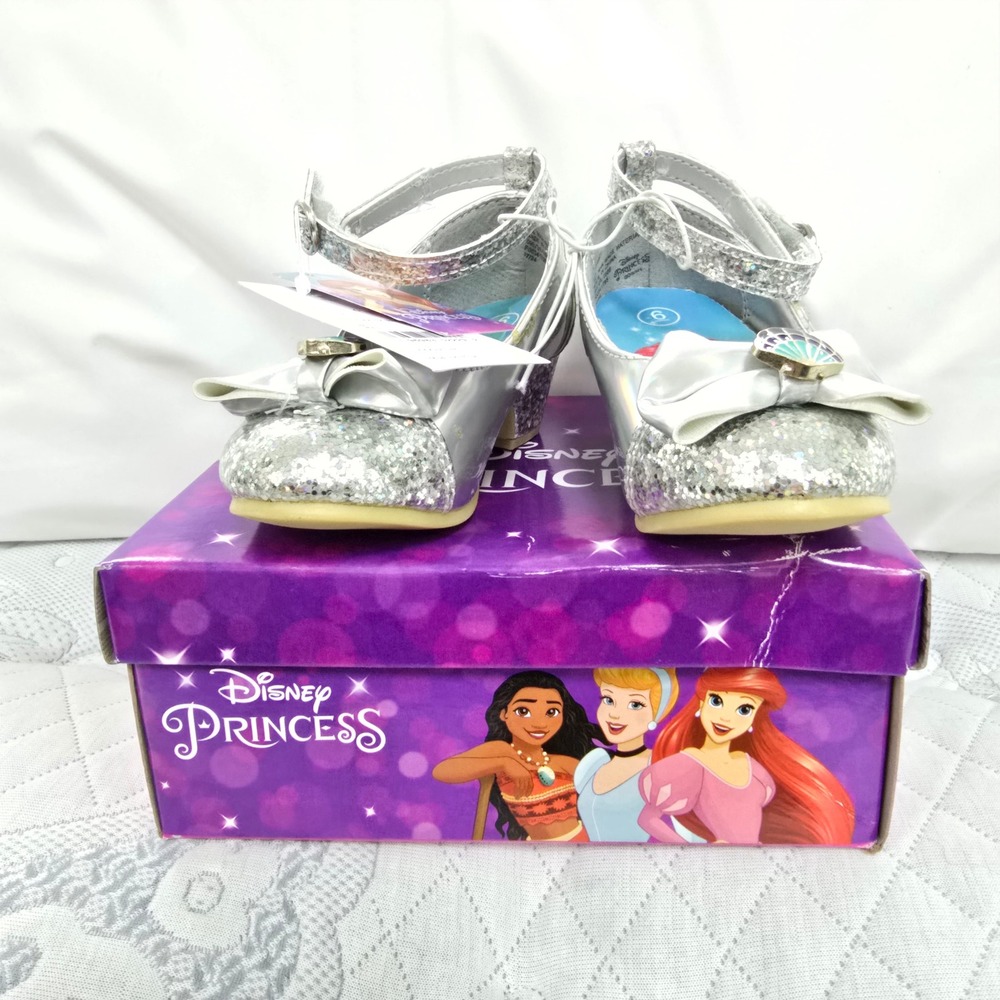 Disney Princess Ariel Silver Glitter Toddler Ballet Shoes Shell Bow Size 6 NEW
